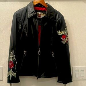 Harley Davidson Black leather jacket size small.